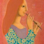 HANNA KALI-WEYNEROWSKA, Mädchen mit Flöte, ohne Datum, Öl auf Holz. Polenmuseum Rapperswil
